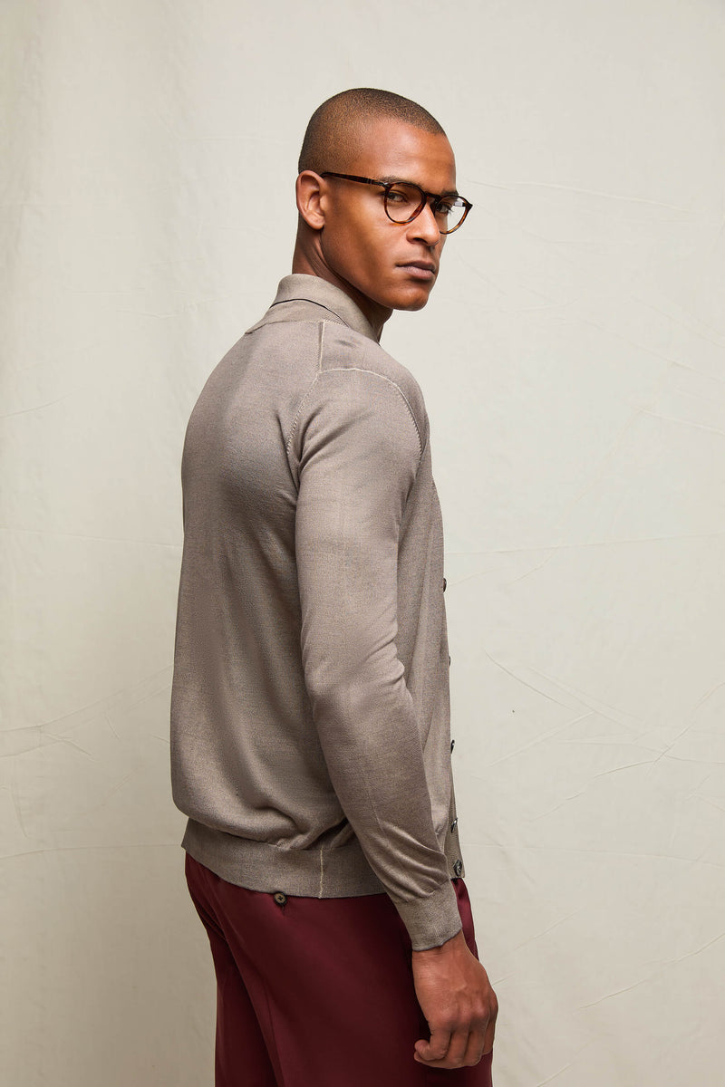 Silk/cashmere cardigan in taupe | L.B.M. 1911