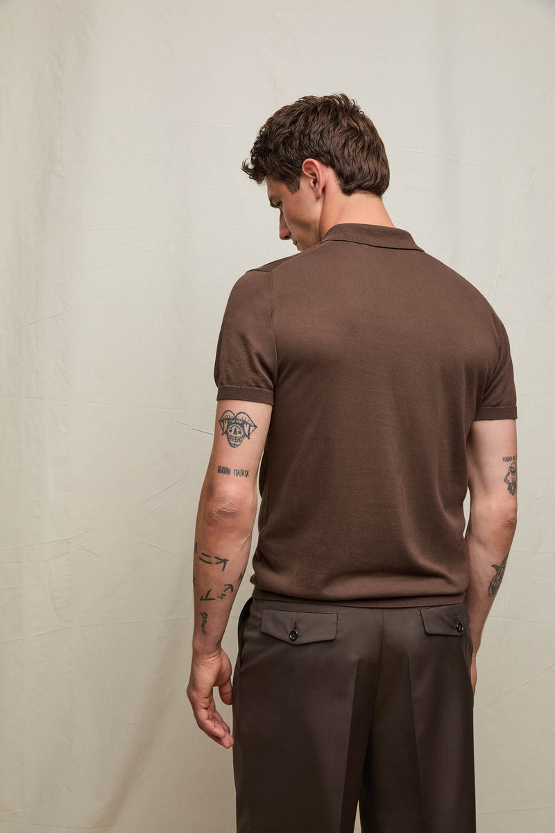 Knitted polo sweater in deep mocha | L.B.M. 1911