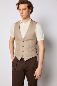 Single-breasted jersey vest - beige earth