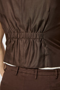 Single-breasted jersey vest - beige earth