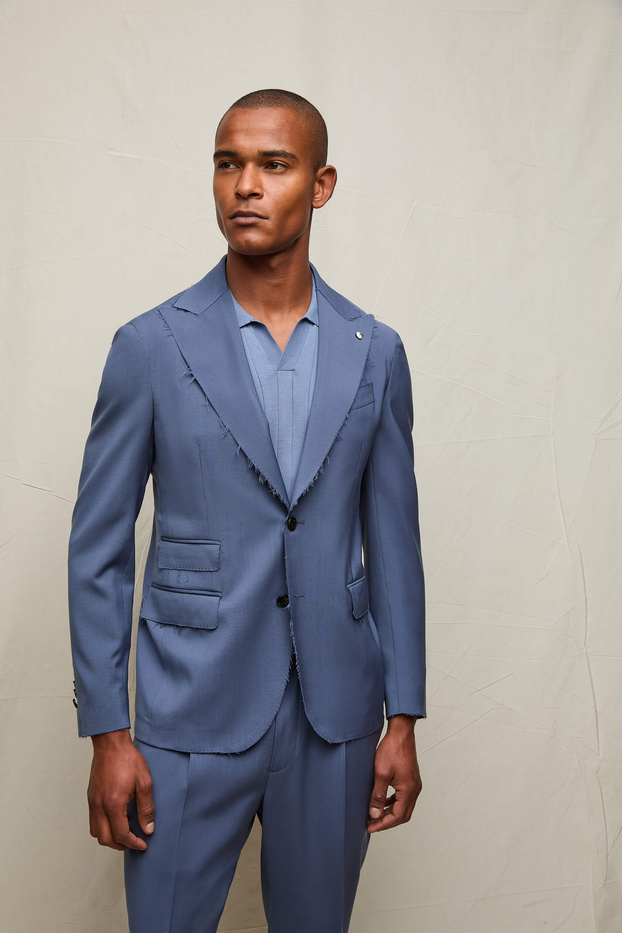 Raw-hem PAUL jacket in smoky blue wool | L.B.M. 1911