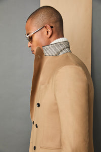 Ethan raw-hem jacket in camel earth