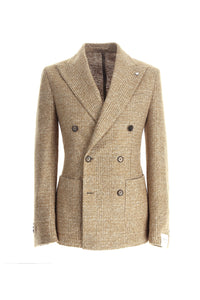 Double-breasted tom jacket in beige jersey earth