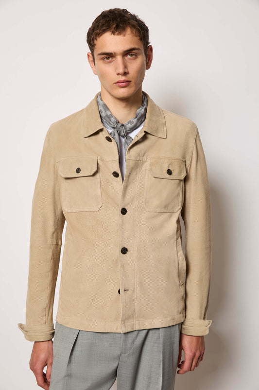Overshirt in pelle beige