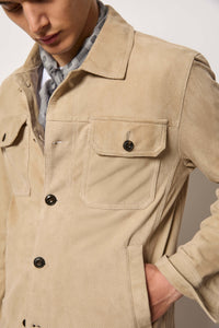 Overshirt in pelle beige terra