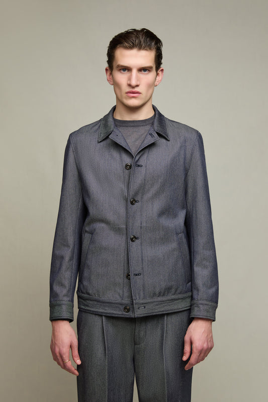 Wool-cotton overshirt in graphite blue