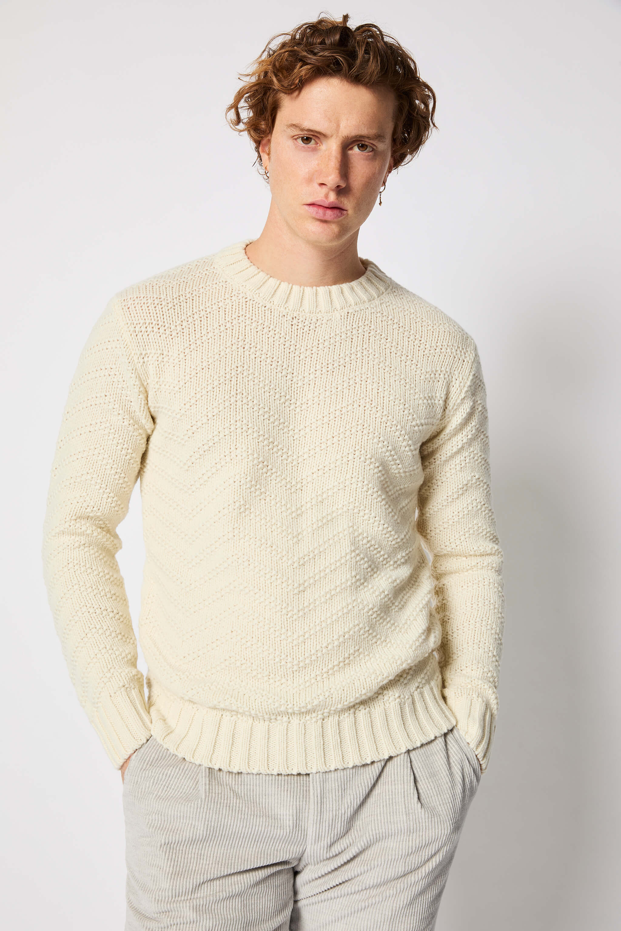 Ivory white cable knit crewneck