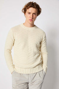 Ivory white cable knit crewneck white