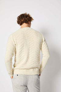 Ivory white cable knit crewneck white