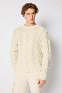 Cable-knit crewneck in ivory white