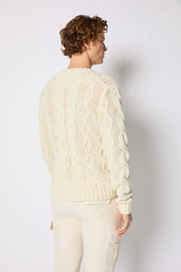 Cable-knit crewneck in ivory white