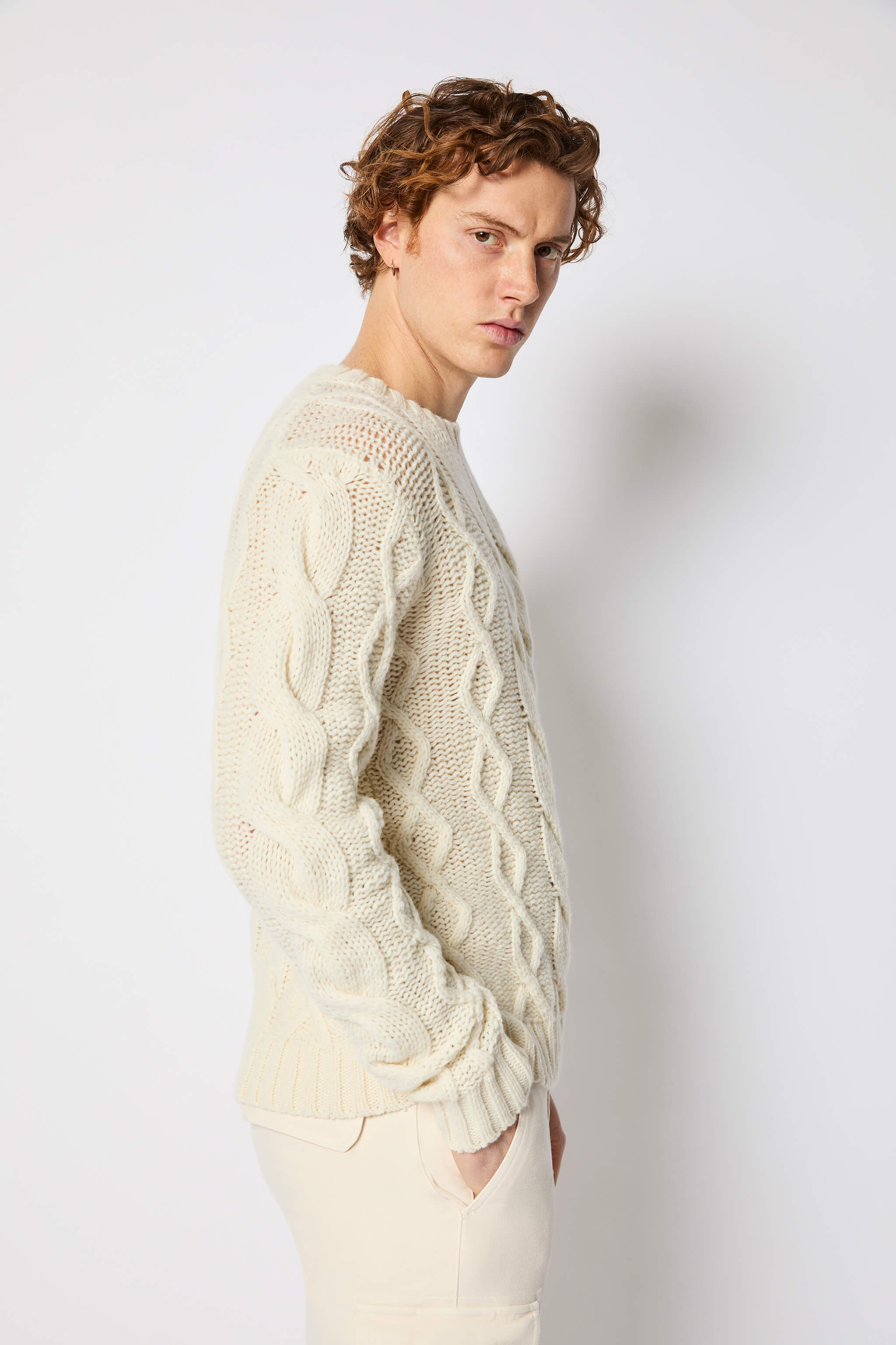Cable-knit crewneck in ivory