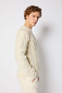 Cable-knit crewneck in ivory white