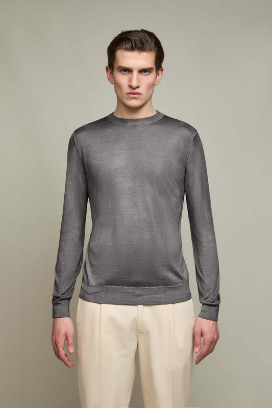 Lightweight men's crewneck sweater in charcoal gray