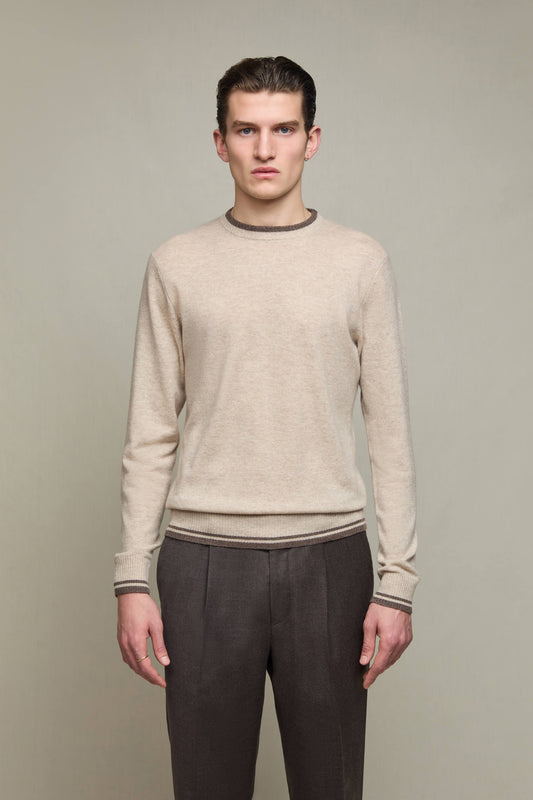 Wool-cashmere crewneck sweater in beige