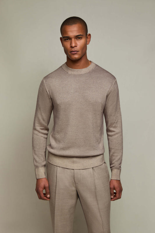 Wool crewneck sweater in taupe