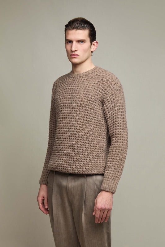 Chunky-knit crewneck sweater in taupe
