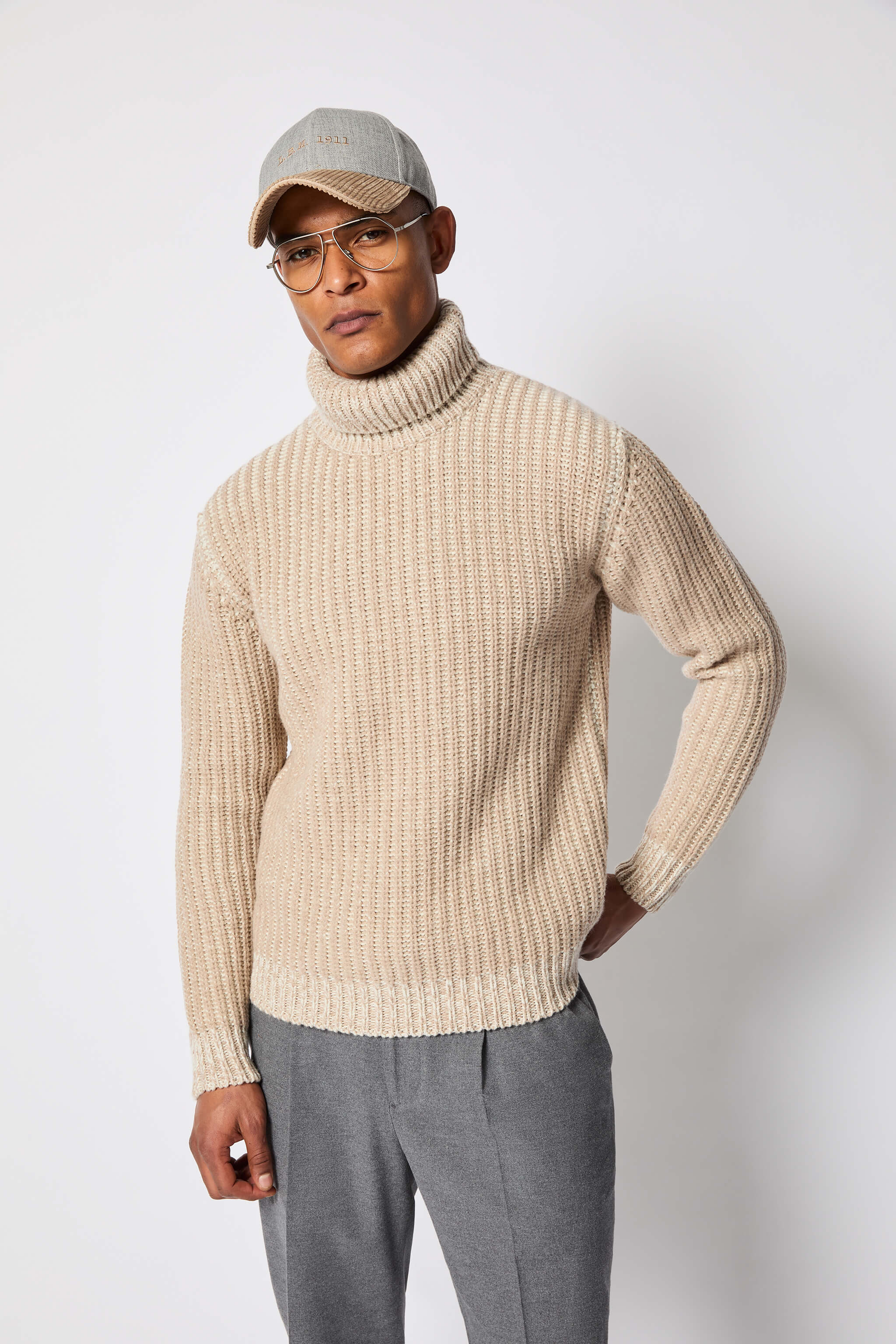 Chunky-knit turtleneck sweater in ivory
