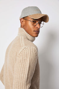 Chunky-knit turtleneck sweater in ivory beige