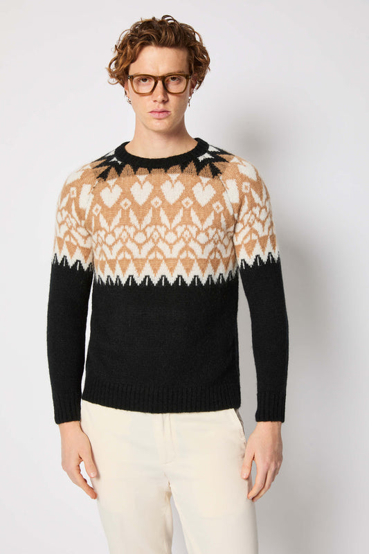 Maglia girocollo fantasia norvegese nera