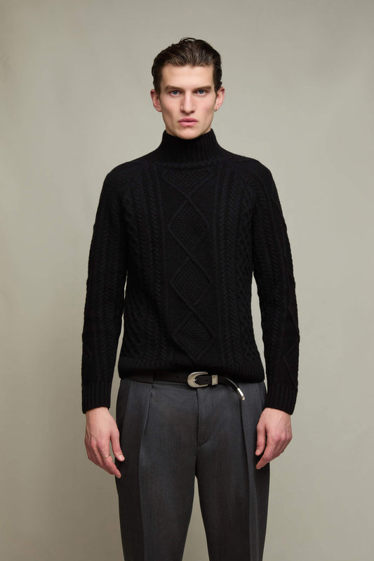 Textured turtleneck sweater in black