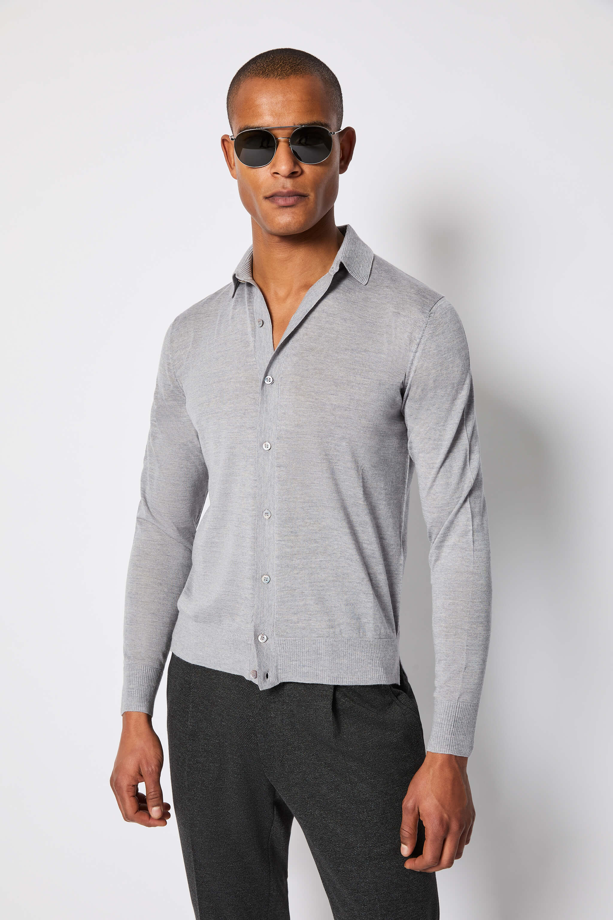 Maglia camicia grigio ghiaccio in lana