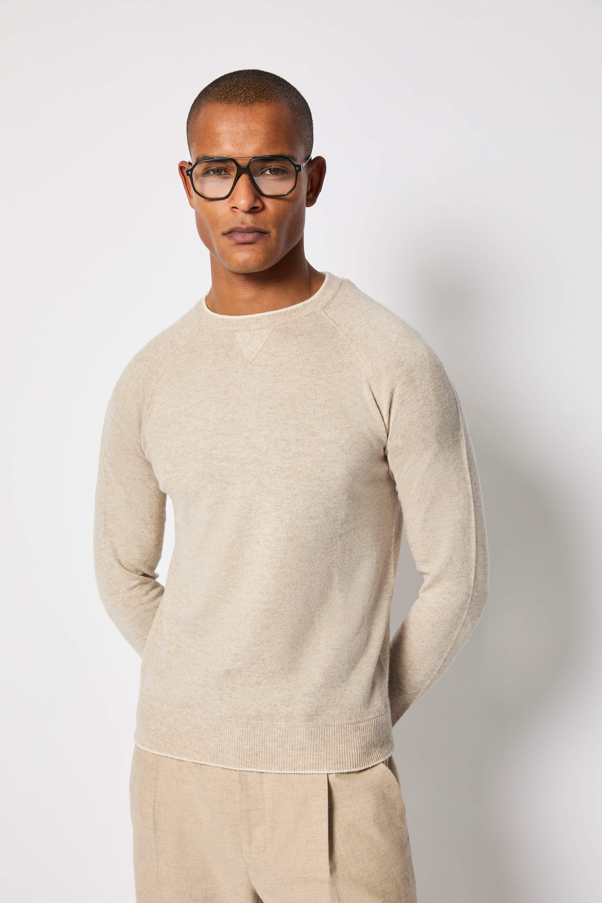 Crewneck sweater in light hazelnut
