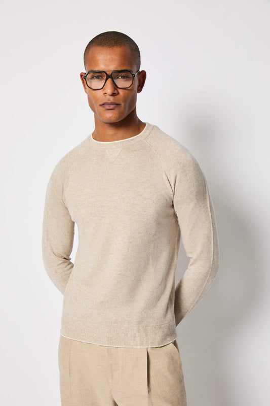 Crewneck sweater in light hazelnut