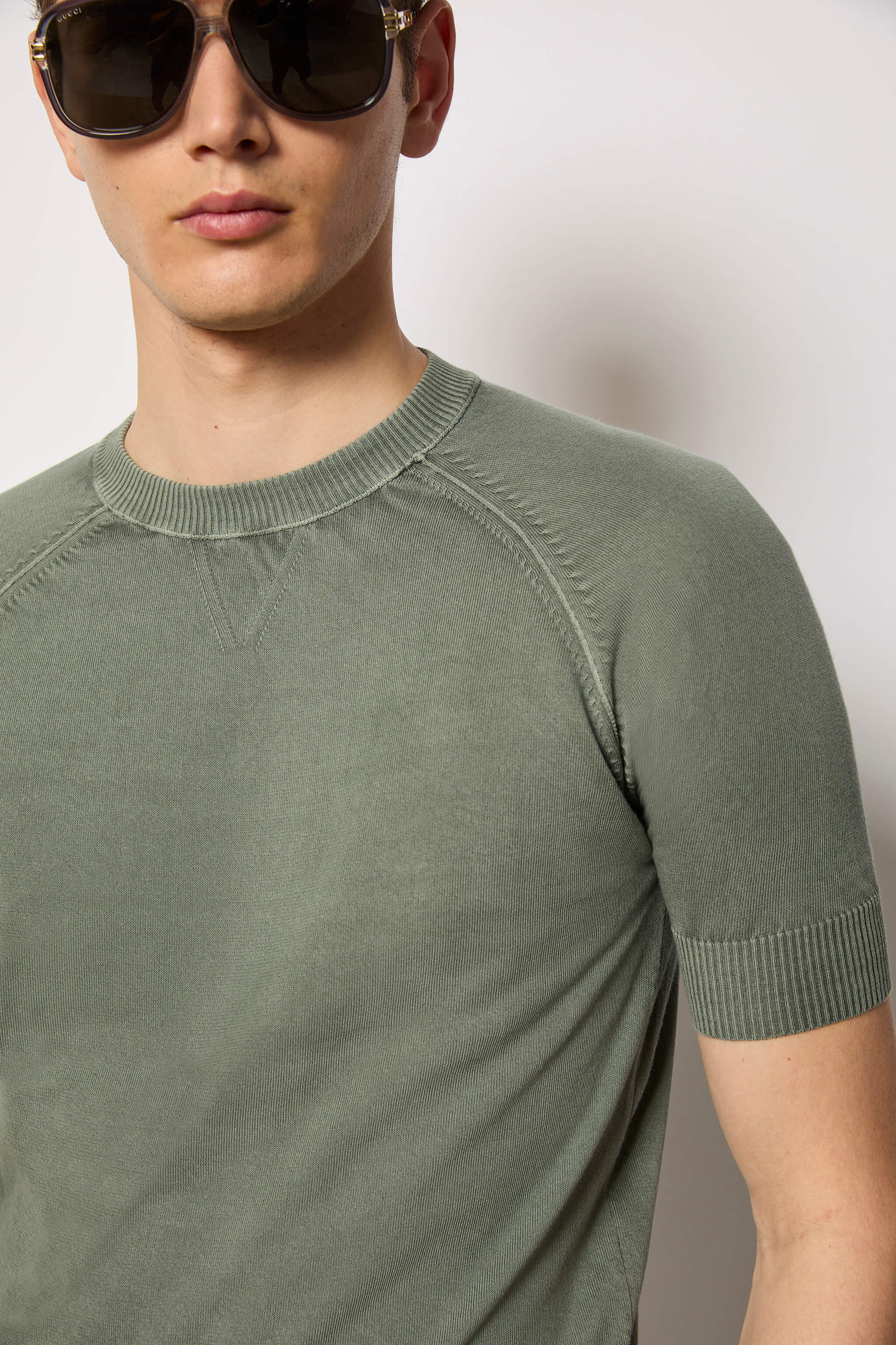 Short-sleeve knit T-shirt - green