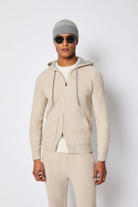 Ivory knit zip-up hoodie beige