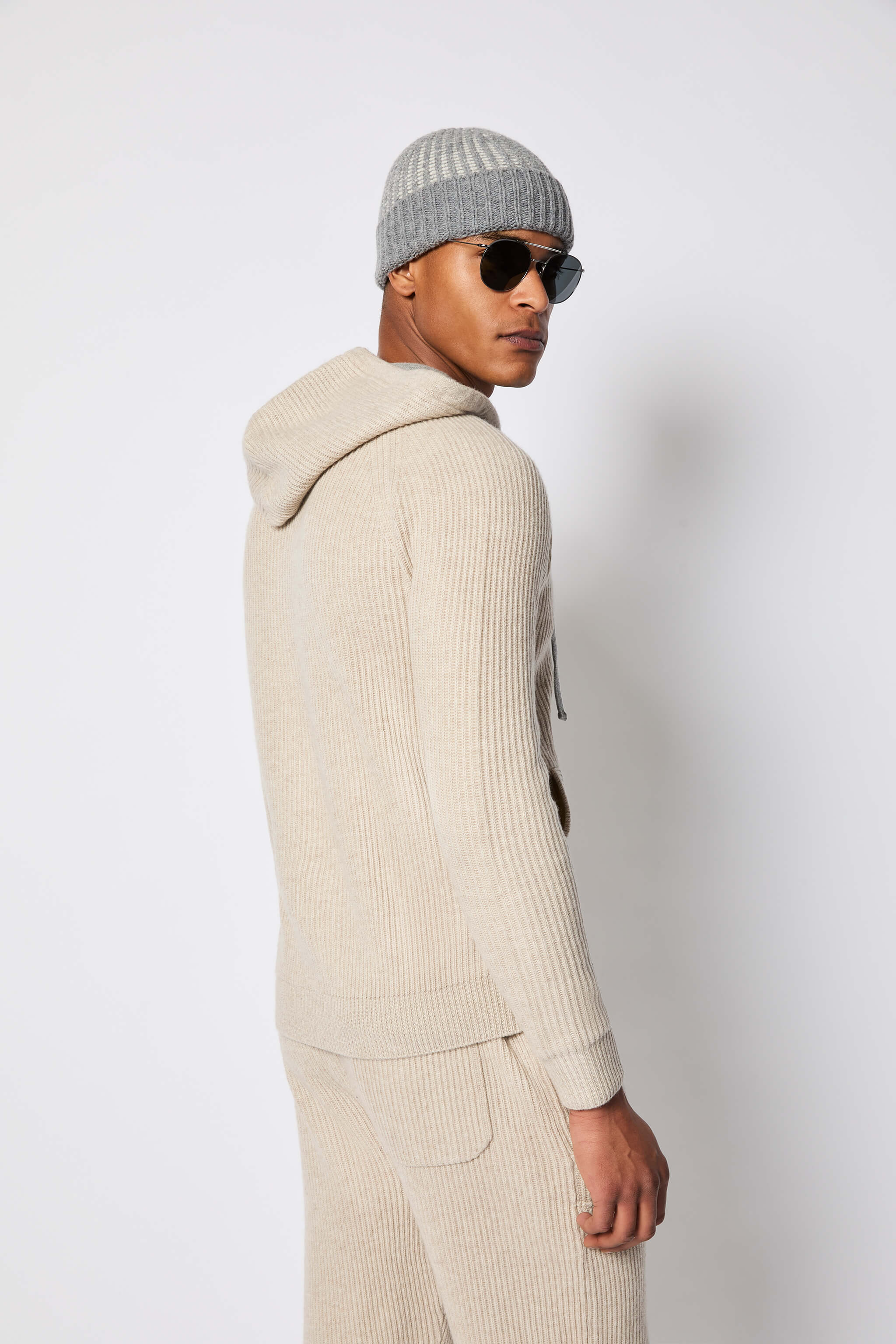 Ivory knit zip-up hoodie