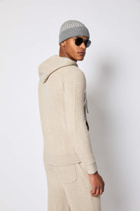 Ivory knit zip-up hoodie beige