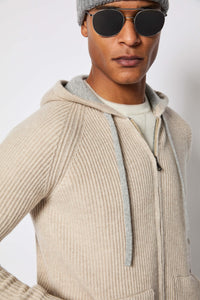 Ivory knit zip-up hoodie beige