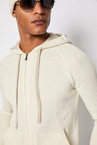 Felpa in maglia con zip e cappuccio bianca bianco