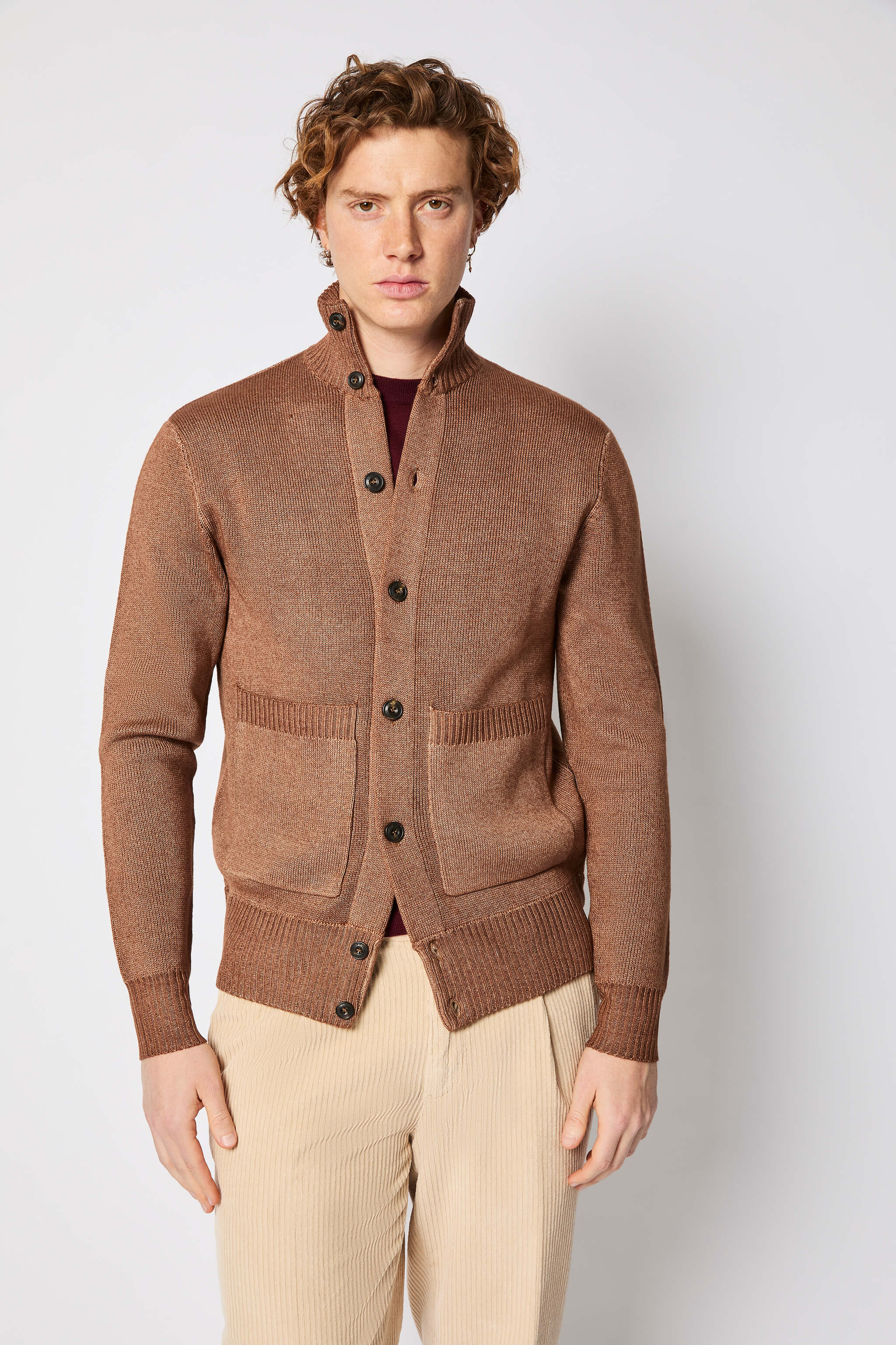 Knitted bomber jacket in hazelnut