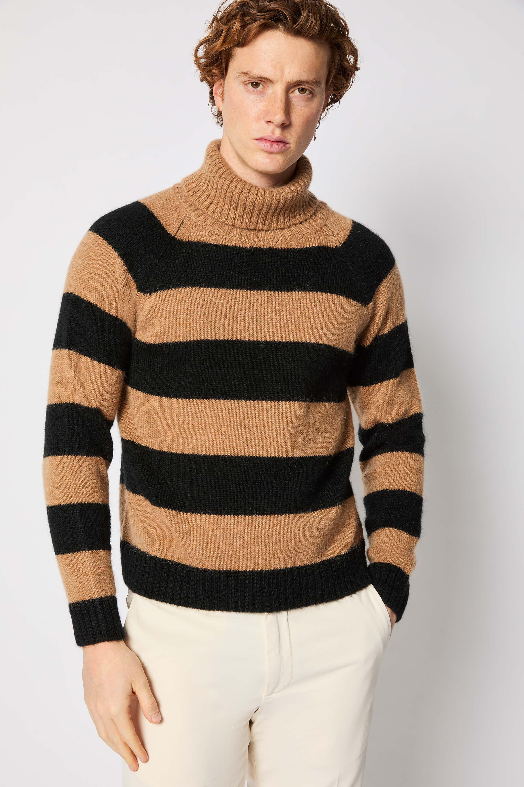 Black and camel striped turtleneck