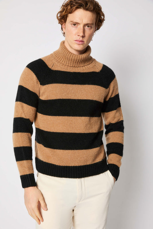 Black and camel striped turtleneck