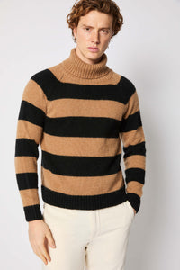 Black and camel striped turtleneck black