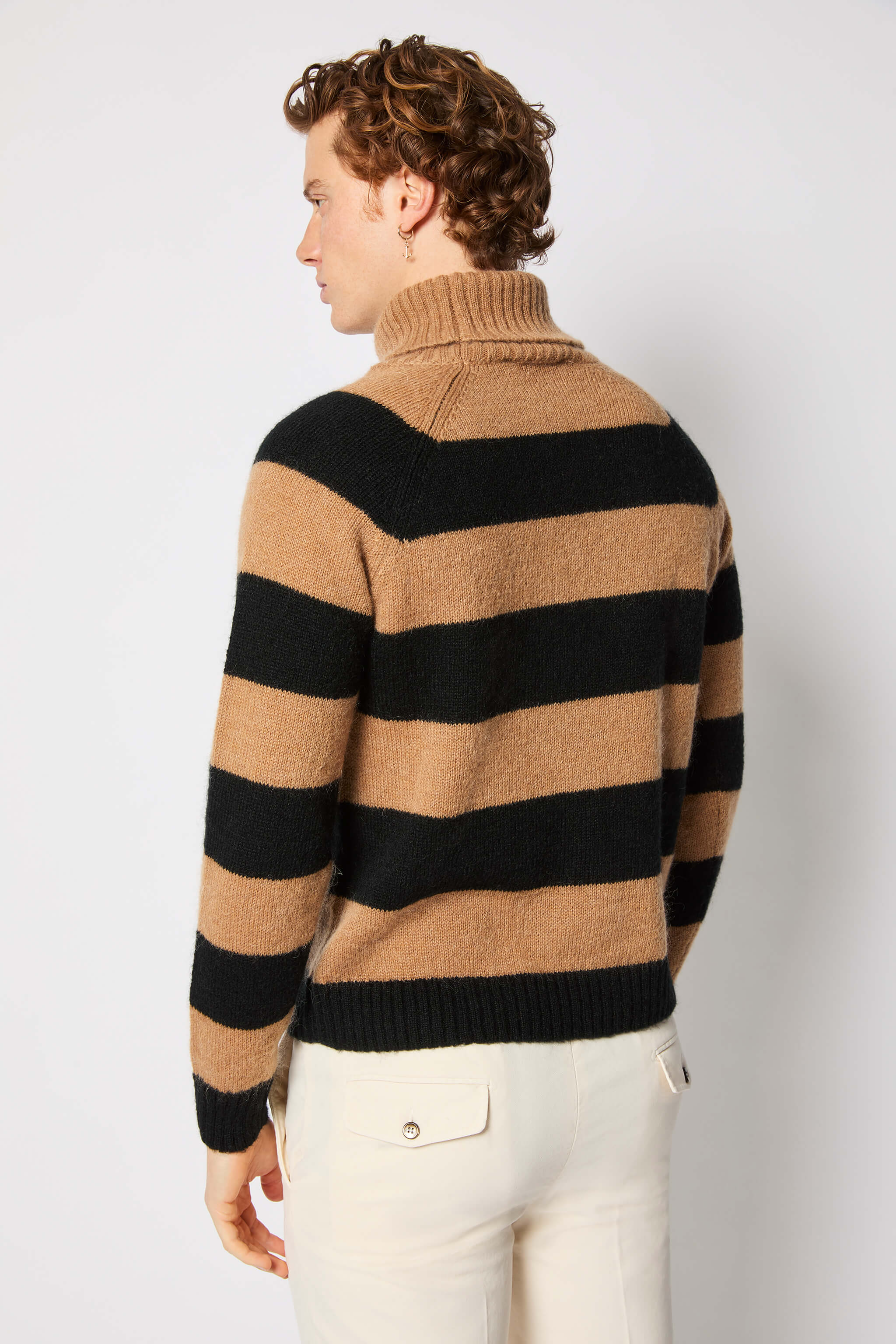 Black and camel striped turtleneck