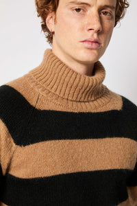 Black and camel striped turtleneck black