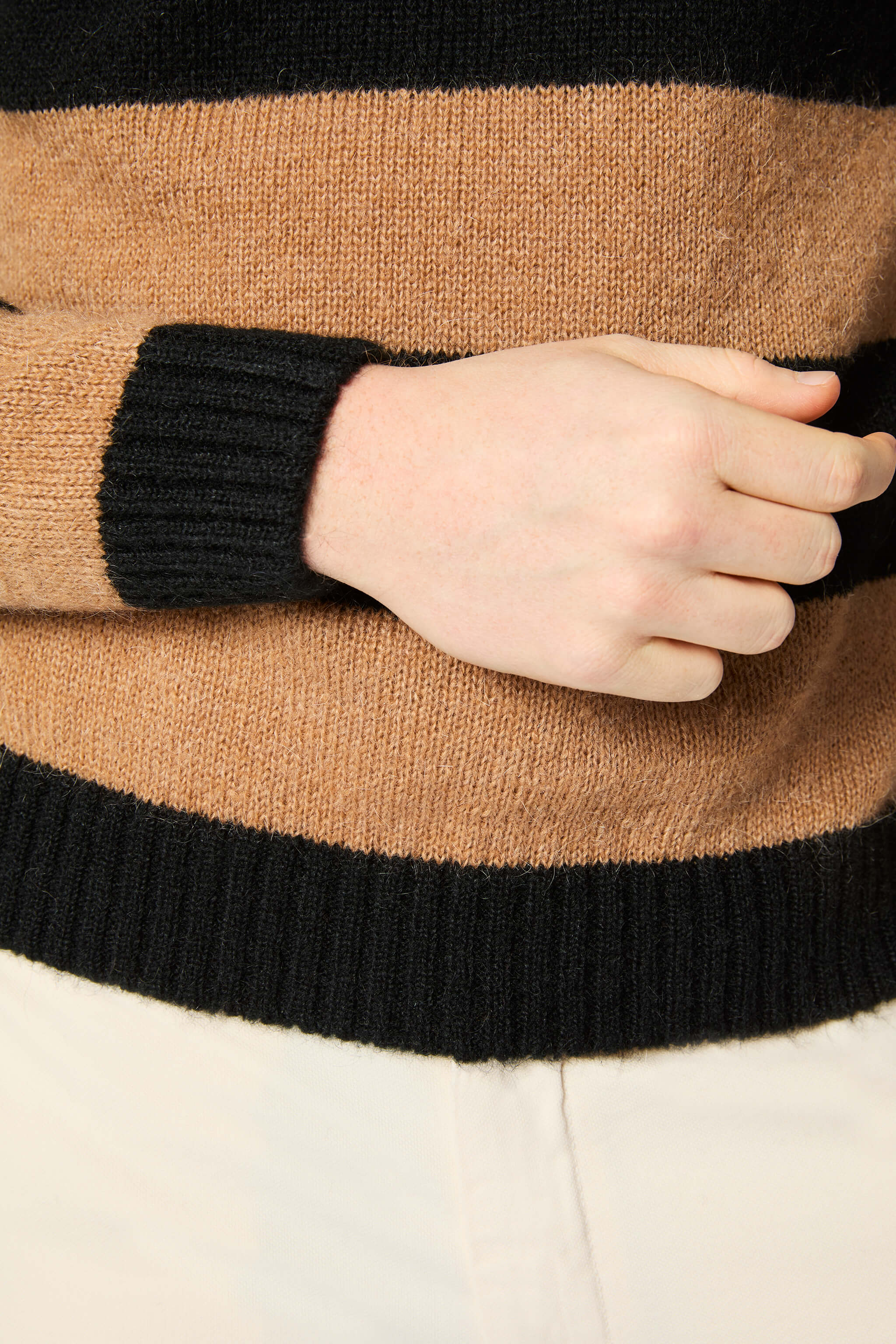 Black and camel striped turtleneck