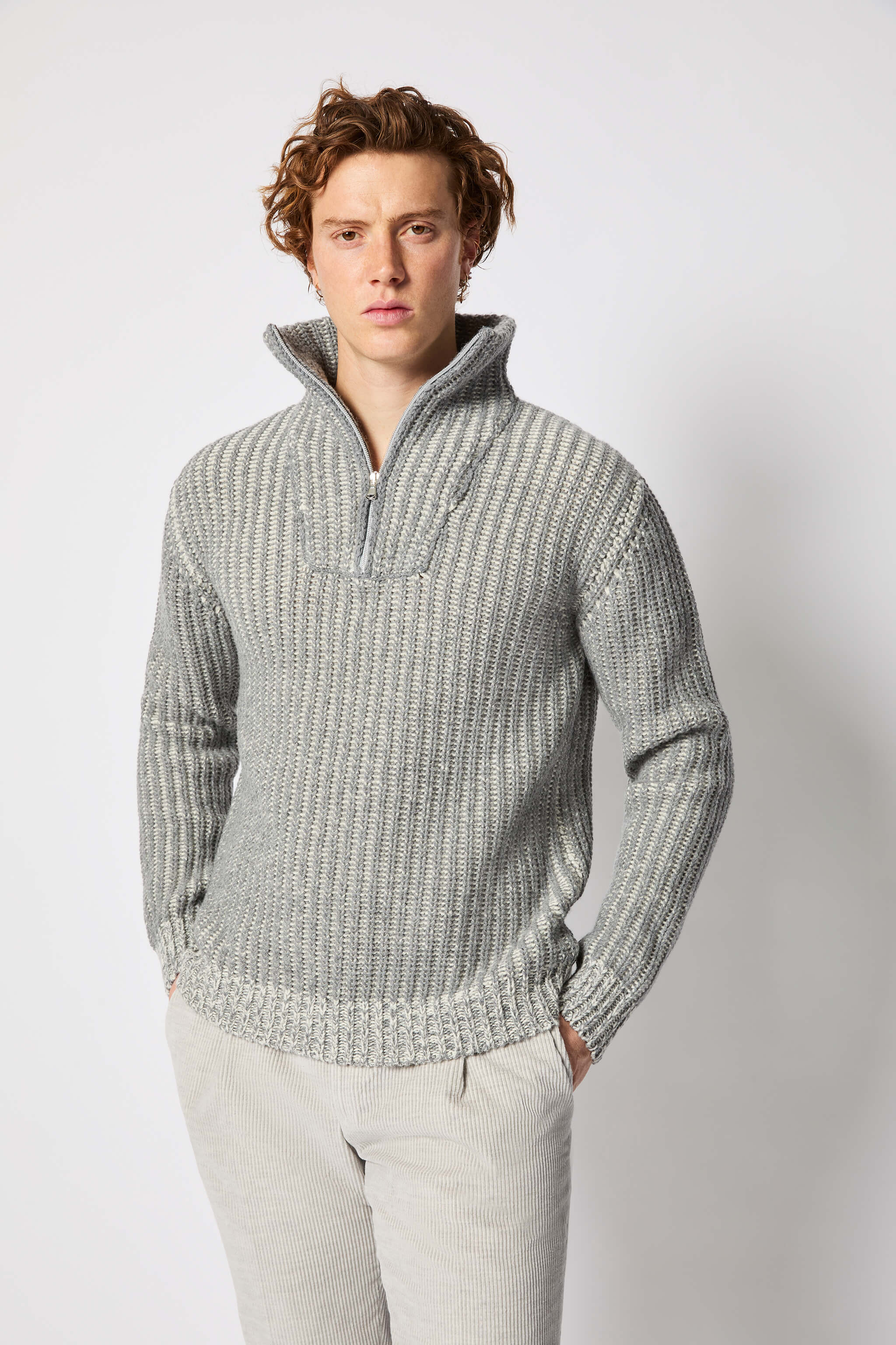 Gray quarter-zipper turtleneck sweater
