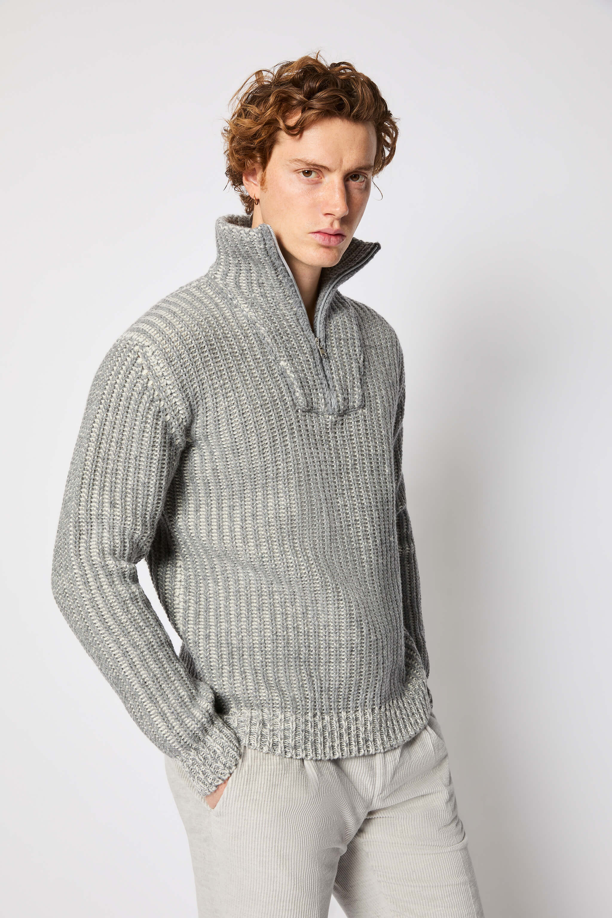 Gray quarter-zipper turtleneck sweater