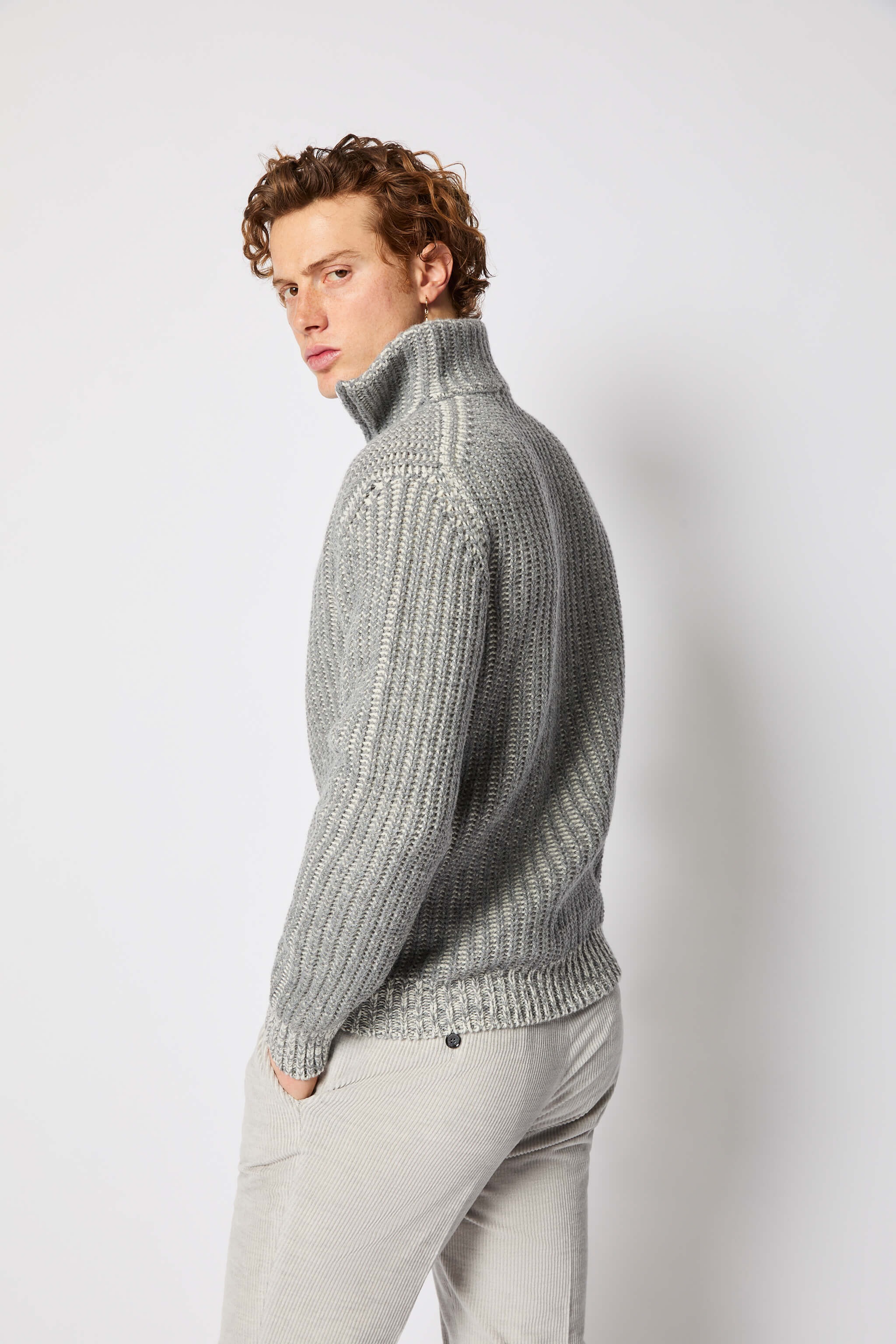 Gray quarter-zipper turtleneck sweater