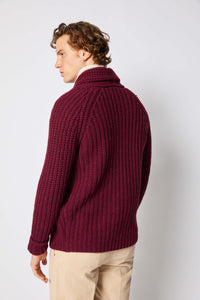 Chunky-knit cardigan in burgundy bordeaux