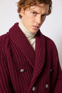 Chunky-knit cardigan in burgundy bordeaux
