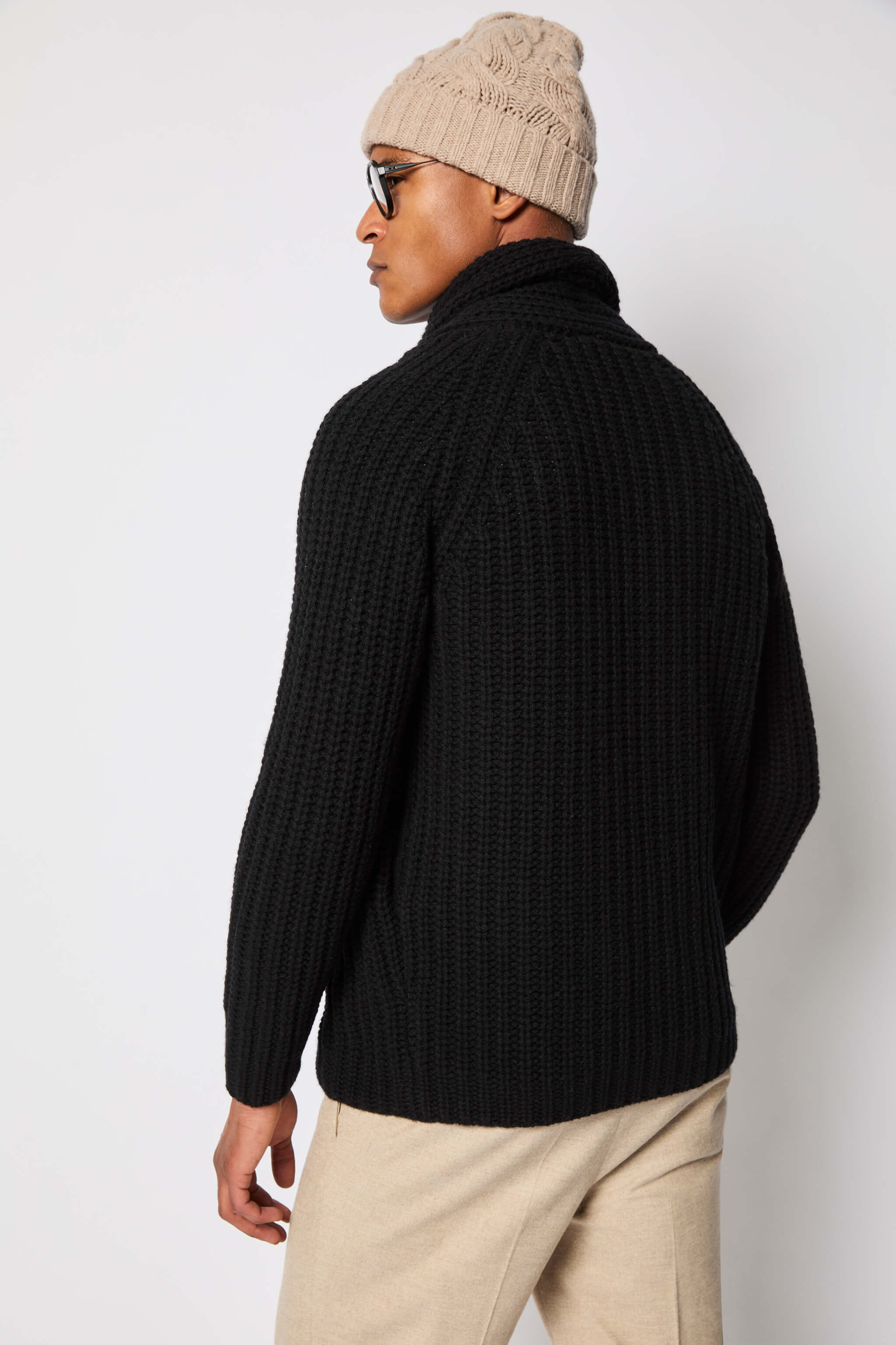 Black wool double-breasted cardigan