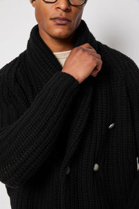 Black wool double-breasted cardigan black