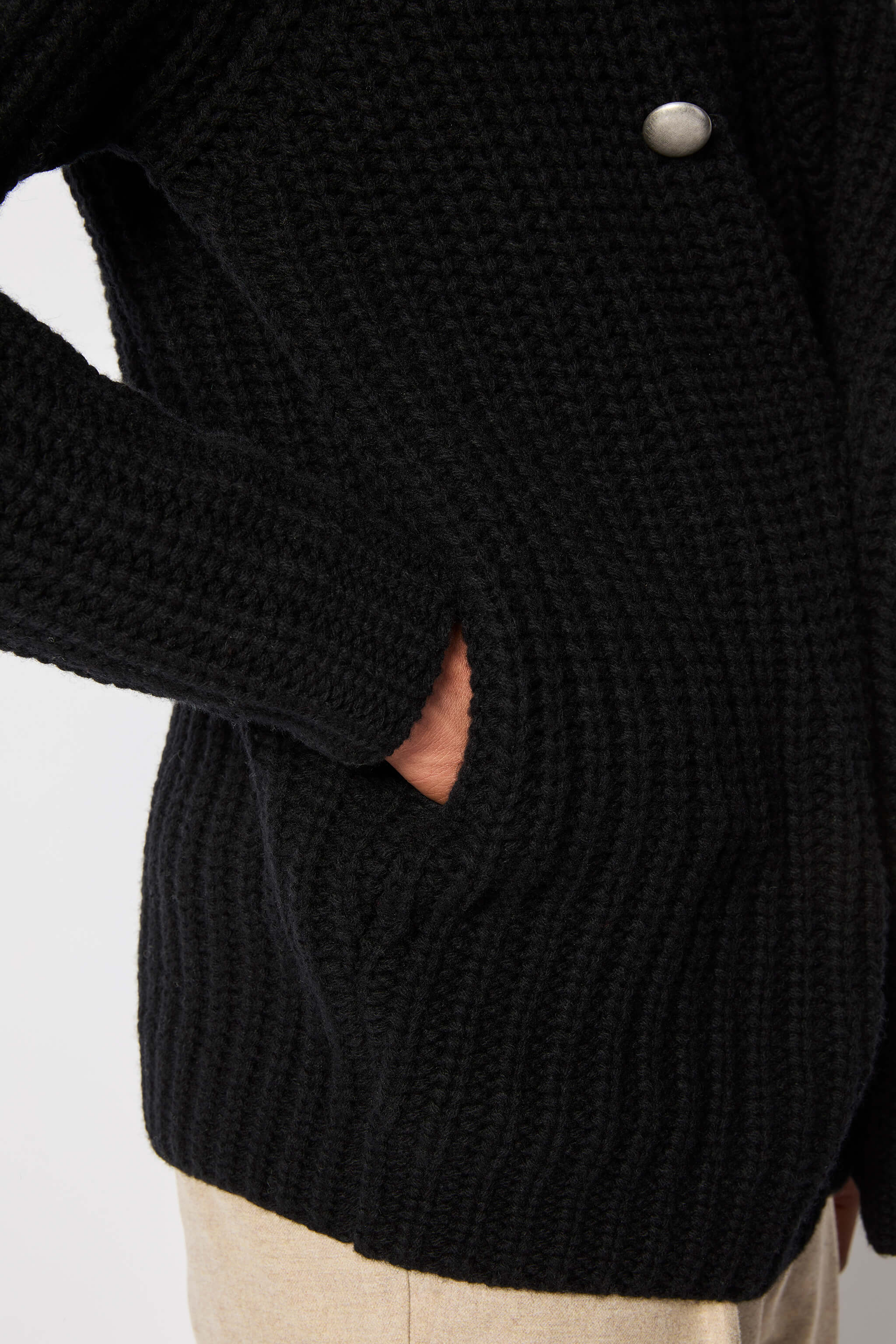 Black wool double-breasted cardigan