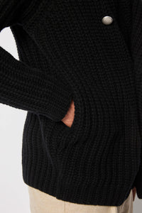Black wool double-breasted cardigan black